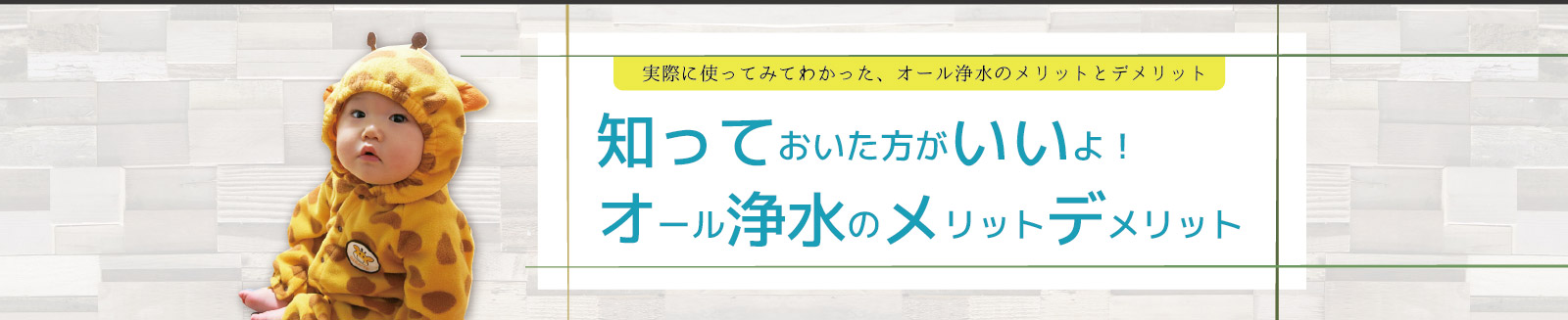 知っておいた方がいいよ！オール浄水のメリットデメリット